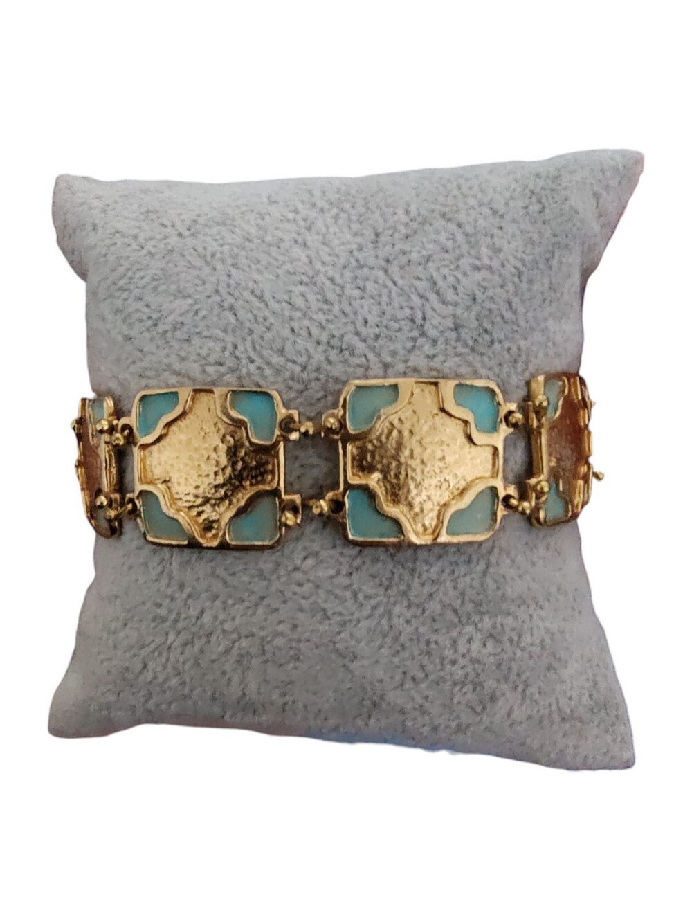 Gold Tone Turquoise Blue Enamel Square Link Bracelet
